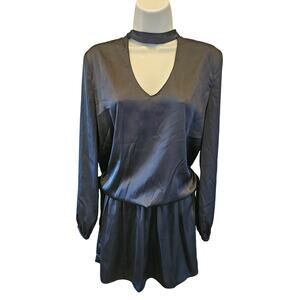 1st sight vintage satin black elastic drop waist short dress sz S choker neck